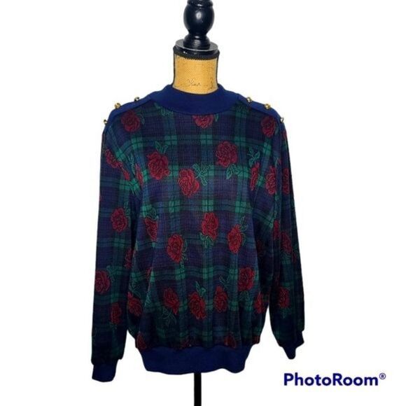 Vintage Tops - Vintage 80's Dark Cottagecore Rose Top Large / Dark Bohemian